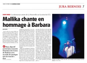 Journal du Jura - Mallika au CCL à St-Imier